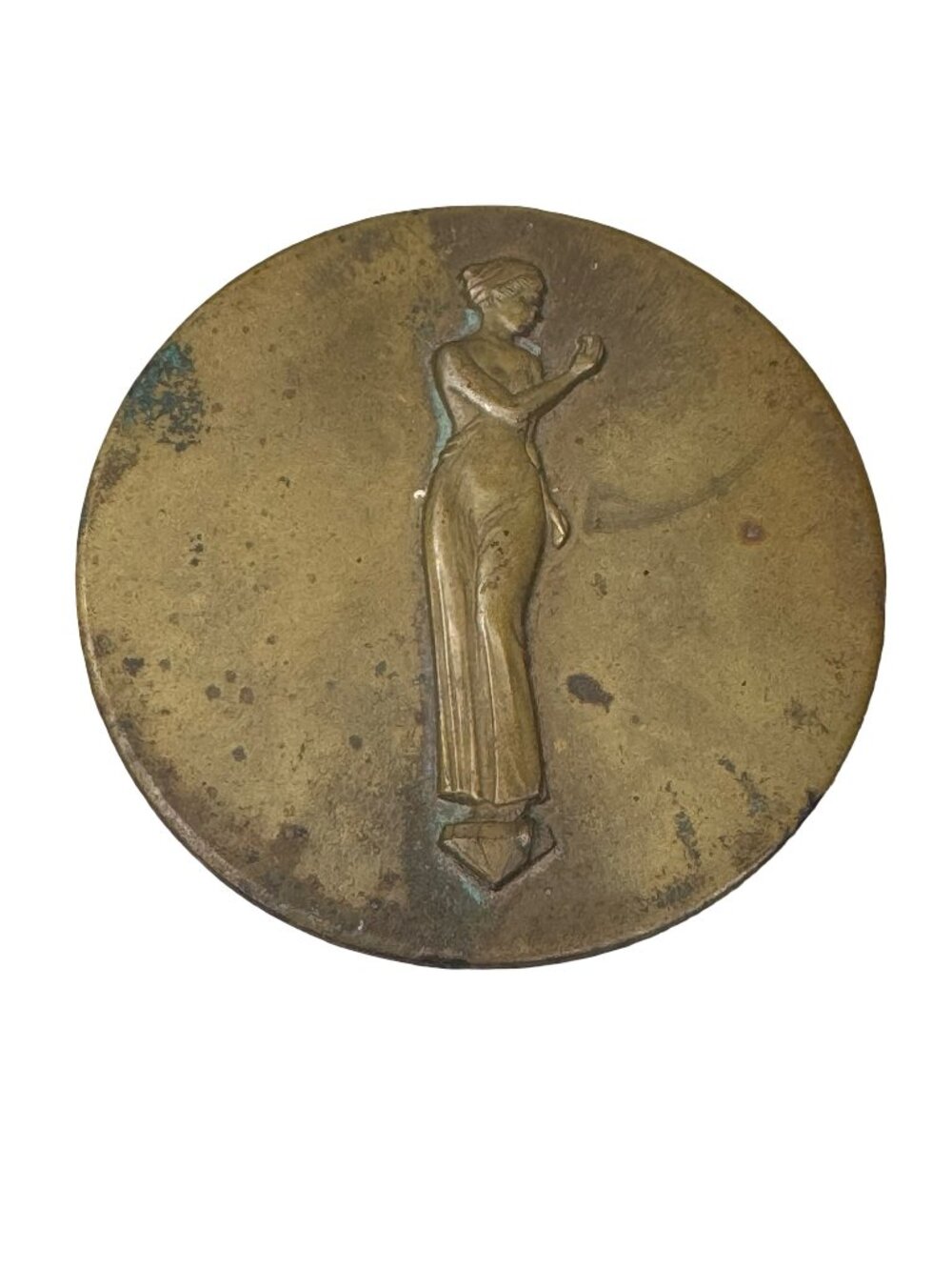 Bronze Relief Medallion Art Deco Nouveau Female Figure 3" Antique Collectible